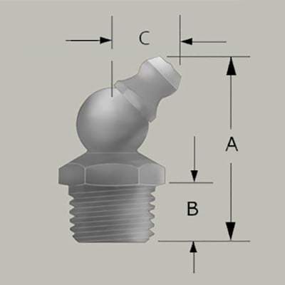 M12 x 1.5 Taper 45˚ Grease Fitting - 10 pcs