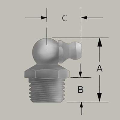 M12 x 1.5 Taper 90˚ Grease Fitting - 10 pcs